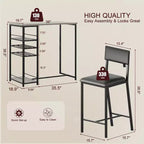 COZONY Ensemble de salle à manger à hauteur de comptoir pour 2 personnes avec rangement, chaises rembourrées pour petite cuisine et coin-repas