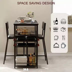 COZONY Ensemble de salle à manger à hauteur de comptoir pour 2 personnes avec rangement, chaises rembourrées pour petite cuisine et coin-repas
