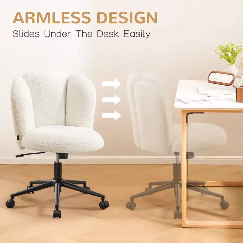 Chaise de bureau sans accoudoirs Furniliving, chaise de coiffeuse rembourrée, bouclette confortable pour chambre/dressing/bureau à domicile