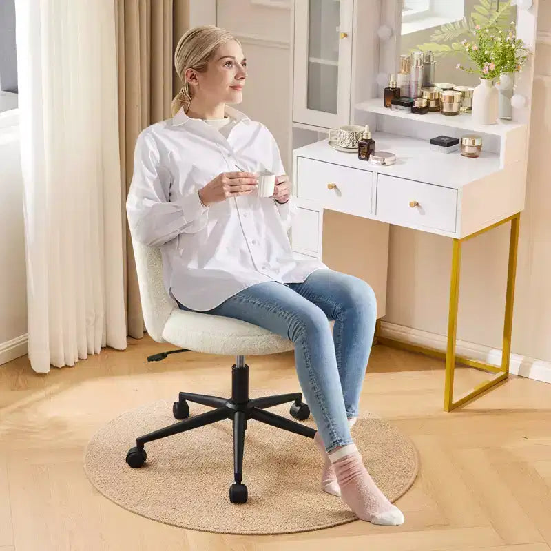 Chaise de bureau sans accoudoirs Furniliving, chaise de coiffeuse rembourrée, bouclette confortable pour chambre/dressing/bureau à domicile