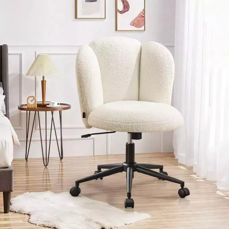 Chaise de bureau sans accoudoirs Furniliving, chaise de coiffeuse rembourrée, bouclette confortable pour chambre/dressing/bureau à domicile