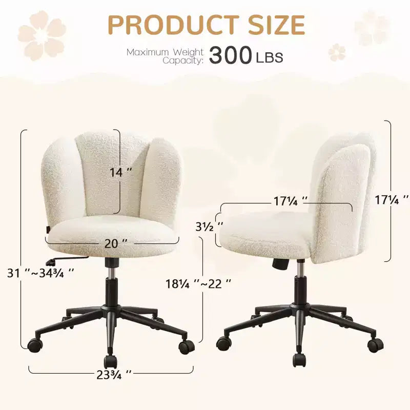Chaise de bureau sans accoudoirs Furniliving, chaise de coiffeuse rembourrée, bouclette confortable pour chambre/dressing/bureau à domicile