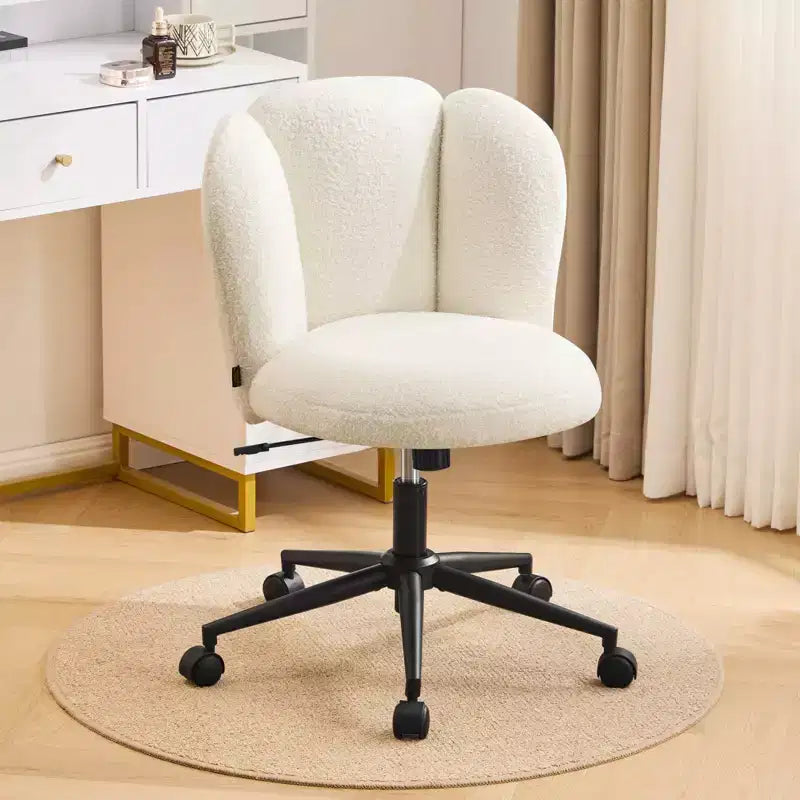 Chaise de bureau sans accoudoirs Furniliving, chaise de coiffeuse rembourrée, bouclette confortable pour chambre/dressing/bureau à domicile