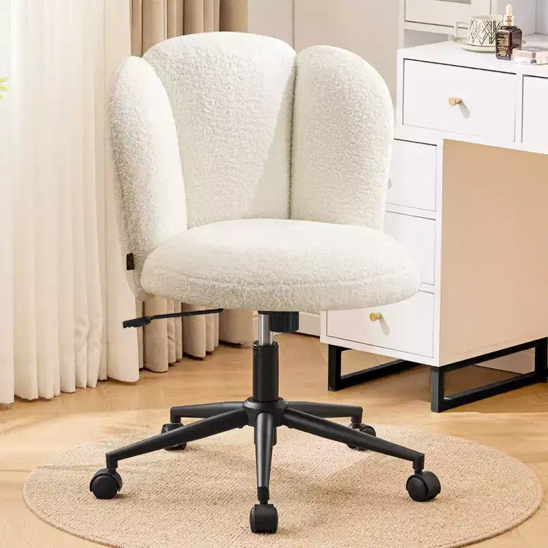 Chaise de bureau sans accoudoirs Furniliving, chaise de coiffeuse rembourrée, bouclette confortable pour chambre/dressing/bureau à domicile