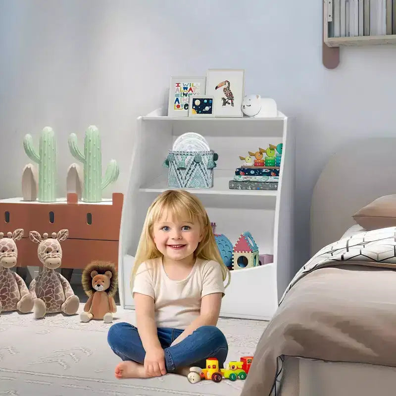 Étagère GustoWave pour Livres d'Enfants, Meuble de Rangement 3 Niveaux en Bois pour Jouets, Armoire de Rangement en Bois pour Jouets, Armoire de Rangement de 24 L, Idéale pour Chambre d'Enfant, Salle de Jeux, Couloir