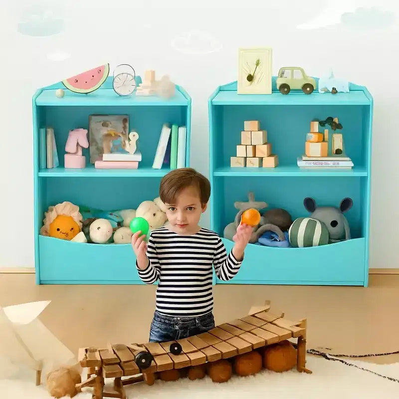 Étagère GustoWave pour Livres d'Enfants, Meuble de Rangement 3 Niveaux en Bois pour Jouets, Armoire de Rangement en Bois pour Jouets, Armoire de Rangement de 24 L, Idéale pour Chambre d'Enfant, Salle de Jeux, Couloir