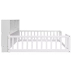 Lit de sol intégral Bellemave avec bibliothèque latérale et étagères, cadre de lit de sol en pin avec garde-corps pour enfants, blanc