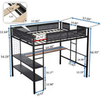Bellemave Lit mezzanine complet en métal avec bureau / Cadre de lit en métal robuste / Lattes en bois silencieuses / Garde-corps en textilène confortableConvient aux adolescents