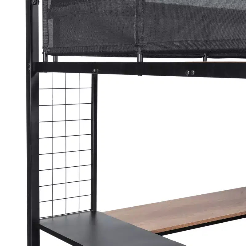 Bellemave Lit mezzanine complet en métal avec bureau / Cadre de lit en métal robuste / Lattes en bois silencieuses / Garde-corps en textilène confortableConvient aux adolescents