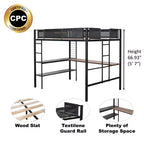 Bellemave Lit mezzanine complet en métal avec bureau / Cadre de lit en métal robuste / Lattes en bois silencieuses / Garde-corps en textilène confortableConvient aux adolescents