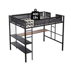 Bellemave Lit mezzanine complet en métal avec bureau / Cadre de lit en métal robuste / Lattes en bois silencieuses / Garde-corps en textilène confortableConvient aux adolescents