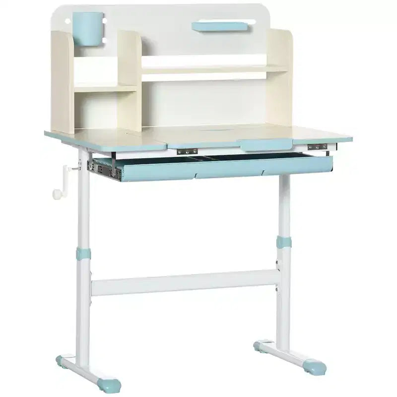 Bureau réglable Whisen Kids, Bureau d'écriture pour enfant, Bureau inclinable pour enfant avec plateau inclinable, Tiroir - Bleu