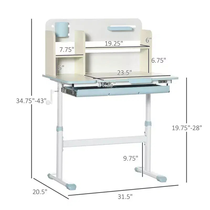 Bureau réglable Whisen Kids, Bureau d'écriture pour enfant, Bureau inclinable pour enfant avec plateau inclinable, Tiroir - Bleu