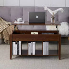 VINGLI Table basse relevable de style ferme, Tables basses de salon avec étagère de rangement/compartiment caché, Mesa De Centro para Sala, Marron rustique