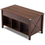 VINGLI Table basse relevable de style ferme, Tables basses de salon avec étagère de rangement/compartiment caché, Mesa De Centro para Sala, Marron rustique