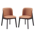 Royal Hampton 22 Inch Side Dining Chair Set of 2, Ergonomic, Brown Fabric, Black