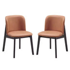 Royal Hampton 22 Inch Side Dining Chair Set of 2, Ergonomic, Brown Fabric, Black