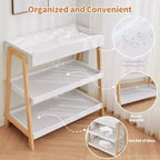 Table à langer portable C blanche et bois, avec matelas imperméable et 2 étagères de rangement pour nouveau-nés et nourrissons