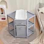 Table à langer d'angle Baby Corner grise avec tiroir de rangement, matelas à langer et panier à linge pour l'organisation de la chambre de bébé