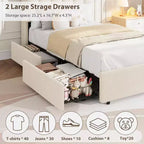 Cadre de lit avec tête de lit de rangement, cadre de lit pour enfant avec 2 tiroirs, lit plateforme tapissé en tissu, tête de lit profilée avec étagère.