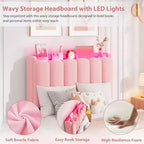 Cadre de lit avec tête de lit de rangement, cadre de lit pour enfant avec 2 tiroirs, lit plateforme tapissé en tissu, tête de lit profilée avec étagère.