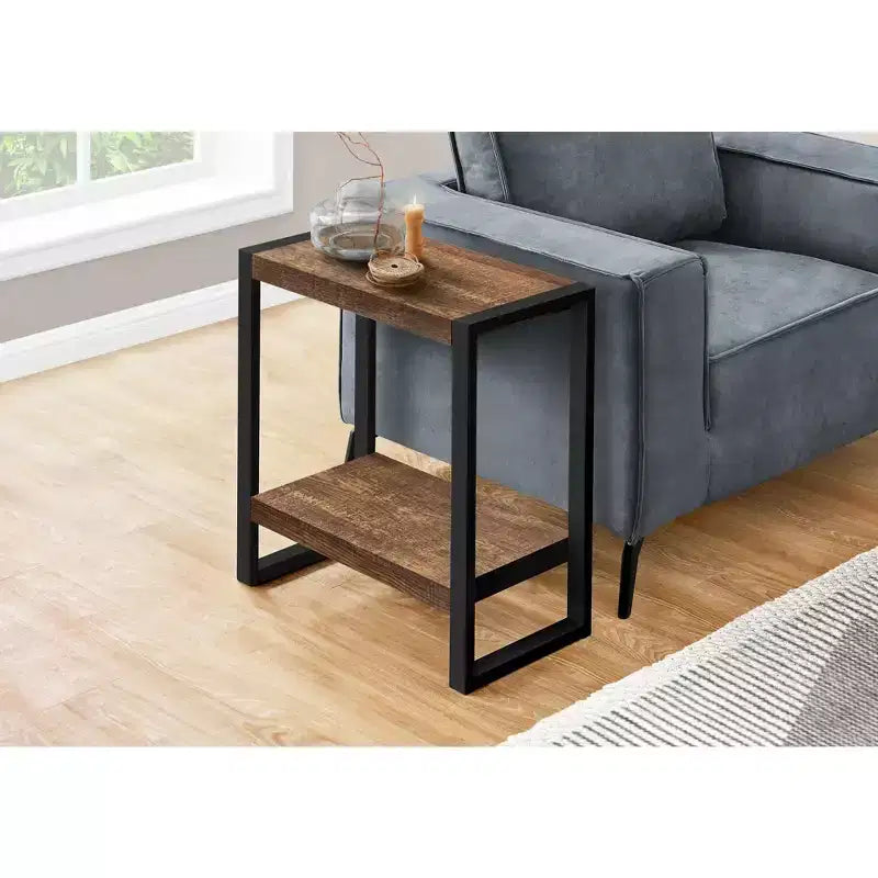 Table d'appoint moderne Okak avec pieds en boucle, table d'extrémité avec étagère de rangement inférieure et plateau épais, table de canapé pour salon