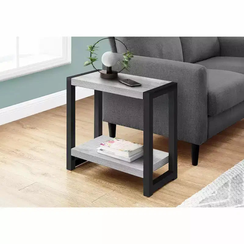 Table d'appoint moderne Okak avec pieds en boucle, table d'extrémité avec étagère de rangement inférieure et plateau épais, table de canapé pour salon