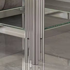 Table d'appoint double couche en verre trempé élégante Okak, avec cadre en acier inoxydable finition miroir, table d'appoint pour le salon