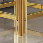 Table d'appoint double couche en verre trempé élégante Okak, avec cadre en acier inoxydable finition miroir, table d'appoint pour le salon