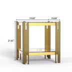 Table d'appoint double couche en verre trempé élégante Okak, avec cadre en acier inoxydable finition miroir, table d'appoint pour le salon