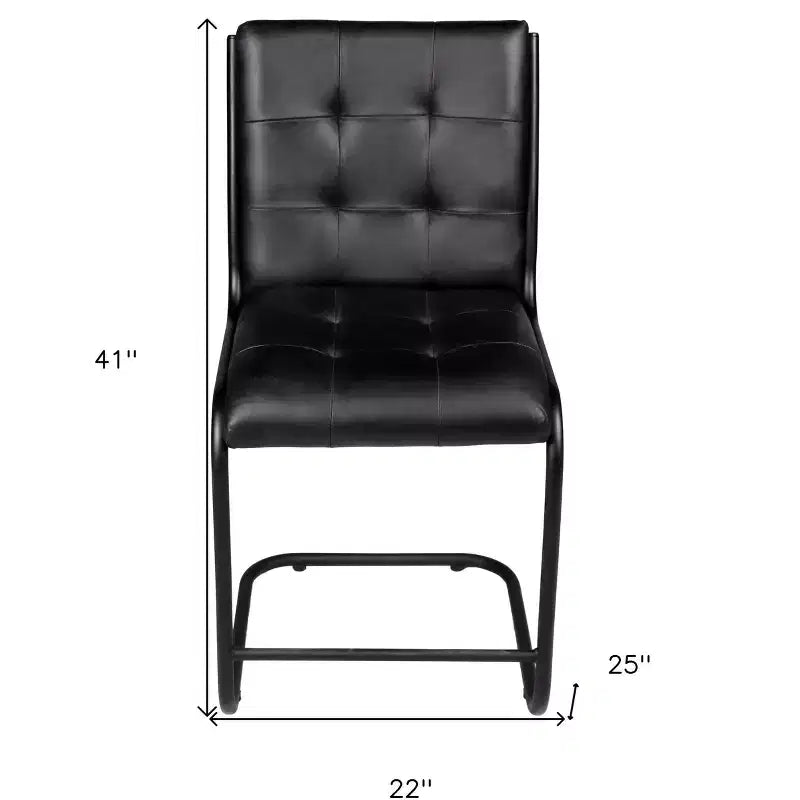 Chaise de salle à manger latérale en cuir touffeté noir HomeRoots