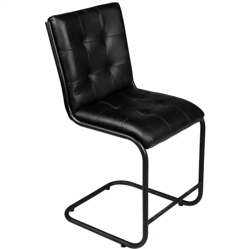Chaise de salle à manger latérale en cuir touffeté noir HomeRoots