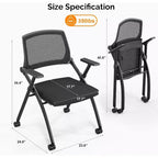 VINGLI Lot de 1 chaise de conférence empilable à roulettes, chaise de bureau pliable avec dossier rebondissant, siège rembourré pour invités, réception, noir