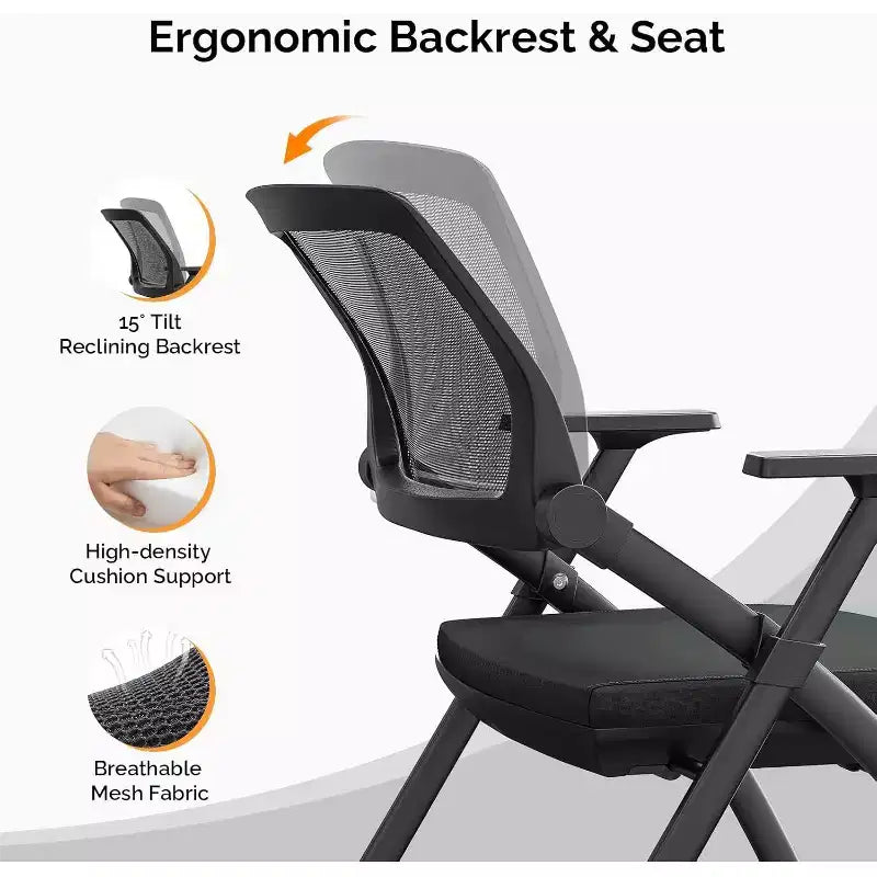VINGLI Lot de 1 chaise de conférence empilable à roulettes, chaise de bureau pliable avec dossier rebondissant, siège rembourré pour invités, réception, noir