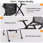 VINGLI Lot de 1 chaise de conférence empilable à roulettes, chaise de bureau pliable avec dossier rebondissant, siège rembourré pour invités, réception, noir