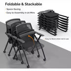VINGLI Lot de 1 chaise de conférence empilable à roulettes, chaise de bureau pliable avec dossier rebondissant, siège rembourré pour invités, réception, noir