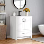 Meuble-lavabo autoportant moderne Yaheetech de 34 pouces avec lavabo, blanc