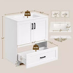 Meuble-lavabo autoportant moderne Yaheetech de 34 pouces avec lavabo, blanc