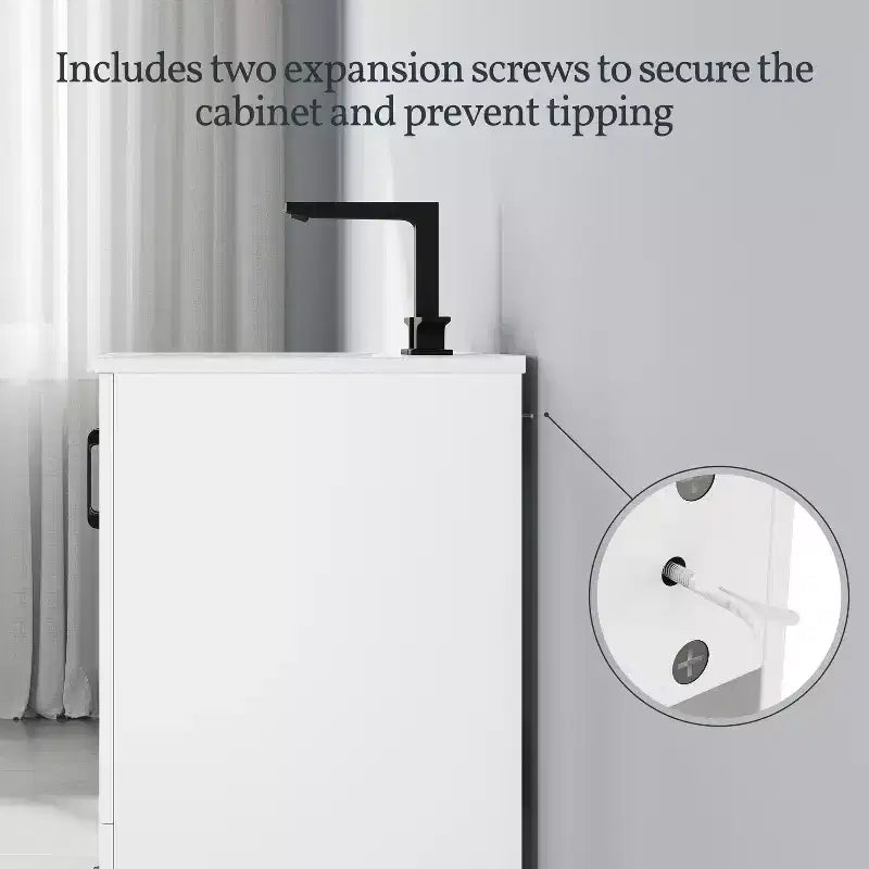 Meuble-lavabo autoportant moderne Yaheetech de 34 pouces avec lavabo, blanc