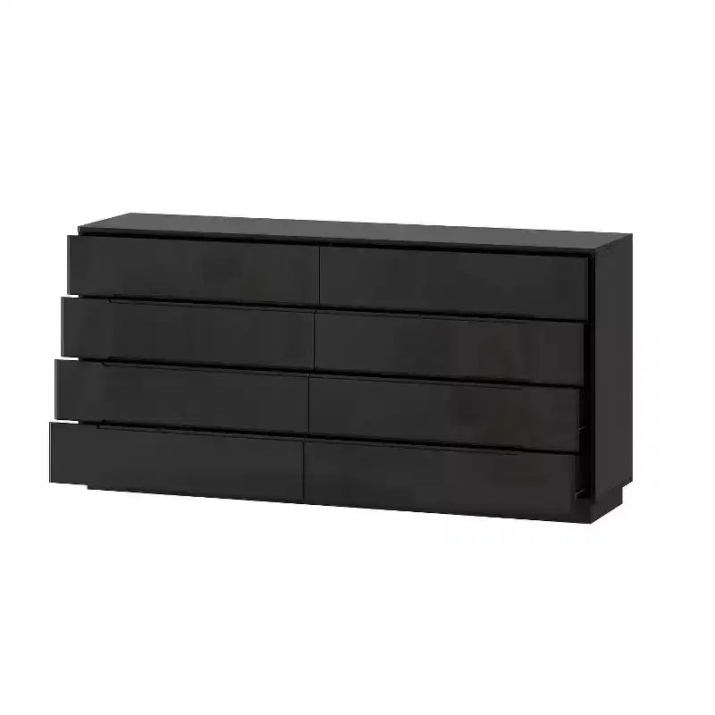 Commode moderne Famapy à 8 tiroirs avec éclairage de base LED, finition brillante et polyvalence multi-pièces, Meuble de rangement, Organisateur élégant pour la maison