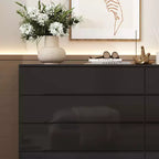 Commode moderne Famapy à 8 tiroirs avec éclairage de base LED, finition brillante et polyvalence multi-pièces, Meuble de rangement, Organisateur élégant pour la maison