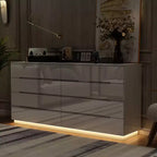 Commode moderne Famapy à 8 tiroirs avec éclairage de base LED, finition brillante et polyvalence multi-pièces, Meuble de rangement, Organisateur élégant pour la maison