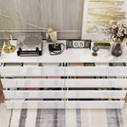 Commode moderne Famapy à 8 tiroirs avec éclairage de base LED, finition brillante et polyvalence multi-pièces, Meuble de rangement, Organisateur élégant pour la maison