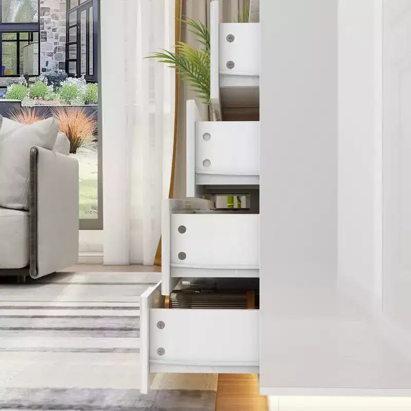 Commode moderne Famapy à 8 tiroirs avec éclairage de base LED, finition brillante et polyvalence multi-pièces, Meuble de rangement, Organisateur élégant pour la maison
