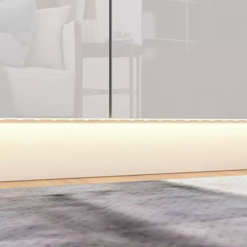 Commode moderne Famapy à 8 tiroirs avec éclairage de base LED, finition brillante et polyvalence multi-pièces, Meuble de rangement, Organisateur élégant pour la maison