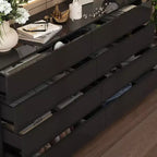 Commode moderne Famapy à 8 tiroirs avec éclairage de base LED, finition brillante et polyvalence multi-pièces, Meuble de rangement, Organisateur élégant pour la maison