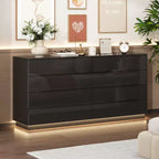 Commode moderne Famapy à 8 tiroirs avec éclairage de base LED, finition brillante et polyvalence multi-pièces, Meuble de rangement, Organisateur élégant pour la maison