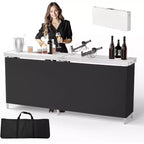 VINGLI 78 Portable Bar Table, 2-Tier Shelves, Mobile Bar Table for Events, Party, Camping, Picnic, Tradeshow, Indoor with Black Skirt