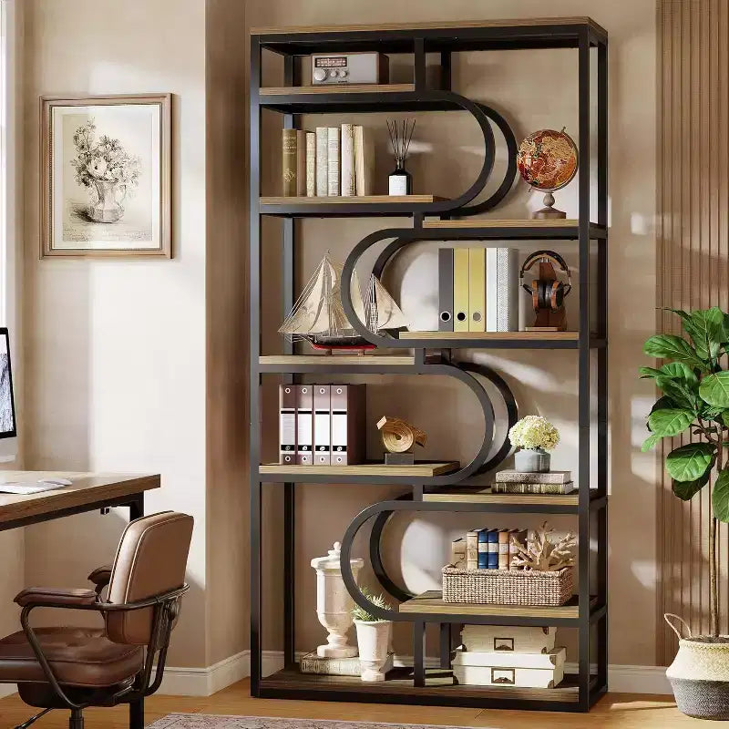 Lantine Étagère Industrielle à 5 Niveaux, Bibliothèque Étagère 71, Meuble de Rangement Autoportant pour Bureau à Domicile, Salon, Marron