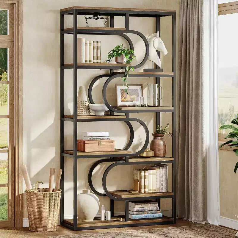 Lantine Étagère Industrielle à 5 Niveaux, Bibliothèque Étagère 71, Meuble de Rangement Autoportant pour Bureau à Domicile, Salon, Marron